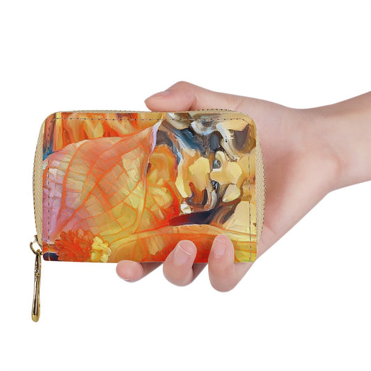 Golden Peace Lily Zipper Card Holder - PU Leather Waterproof Card Holder with 20 Card Slots Universal ONESIZE