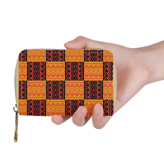 Black and Orange Tribal Design Zipper Card Holder - PU Leather Waterproof Card Holder with 20 Card Slots Universal ONESIZE