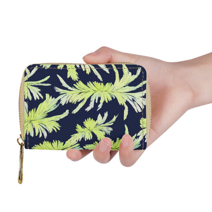 Palm Fronds - Lime Green and Black Zipper Card Holder - PU Leather Waterproof Card Holder with 20 Card Slots Universal ONESIZE