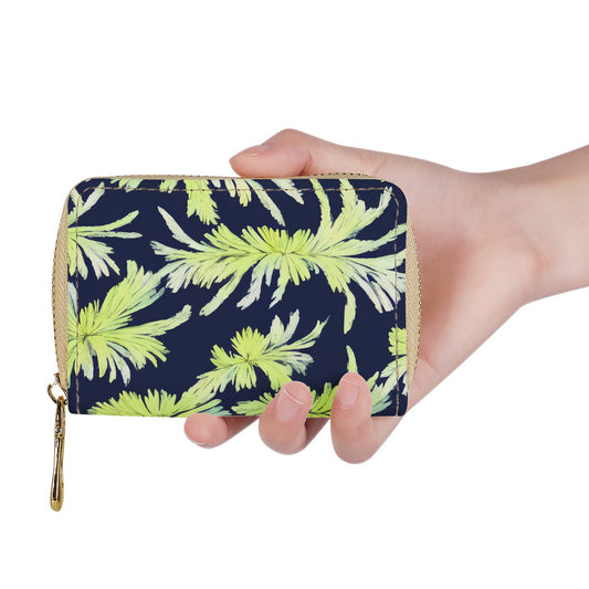 Palm Fronds - Lime Green and Black Zipper Card Holder - PU Leather Waterproof Card Holder with 20 Card Slots Universal ONESIZE