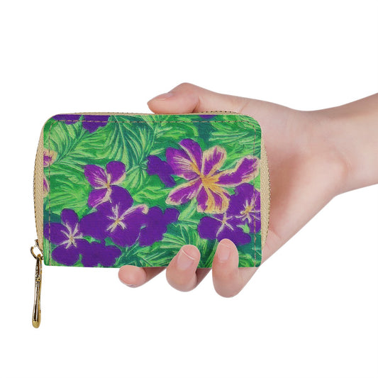 Blue Flag Iris on Green Zipper Card Holder - Luxtrini, LLC