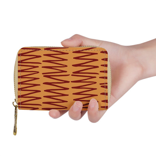 African Ethnic Mudcloth Orange Zipper Card Holder - PU Leather Waterproof Card Holder with 20 Card Slots Universal ONESIZE