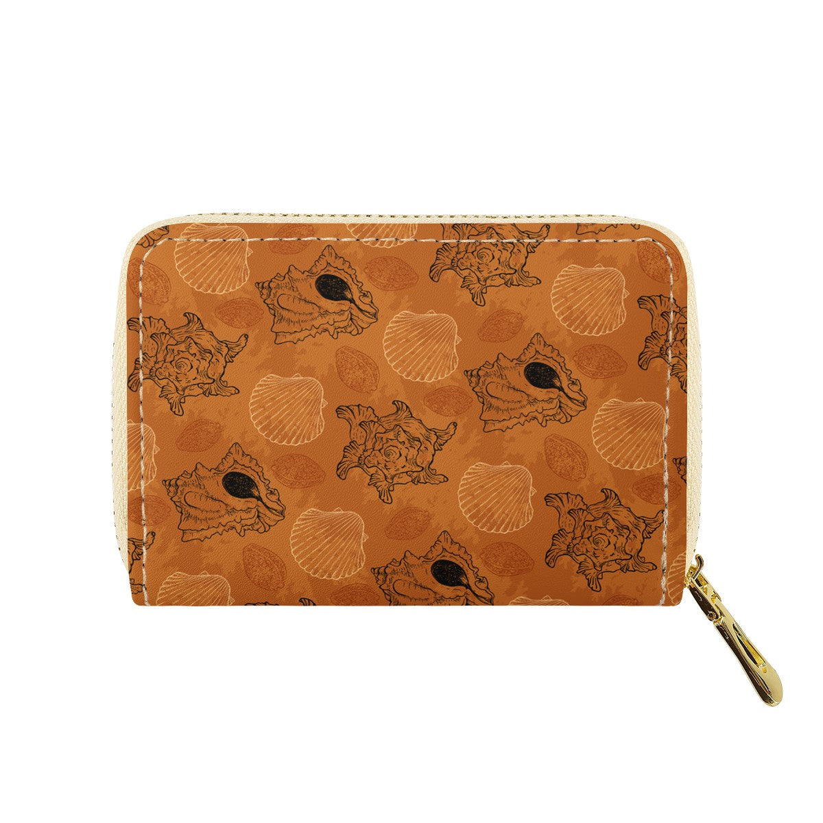 Sea Shell Ocean Design in Orange Zipper Card Holder - PU Leather Waterproof Card Holder with 20 Card Slots