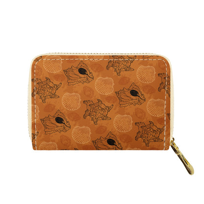 Sea Shell Ocean Design in Orange Zipper Card Holder - PU Leather Waterproof Card Holder with 20 Card Slots