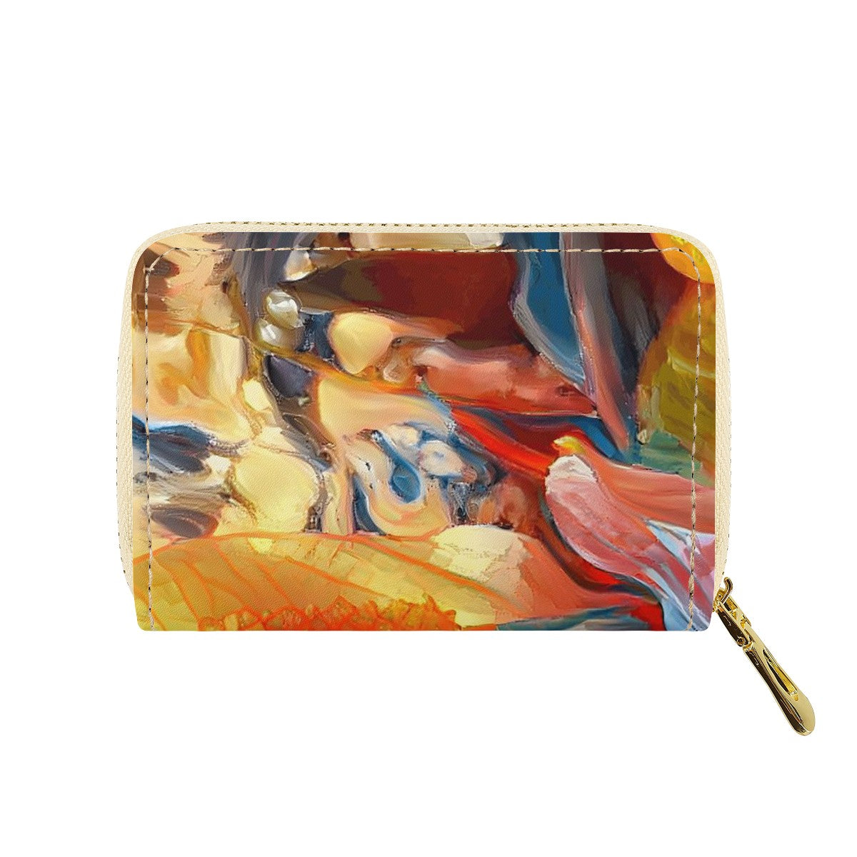 Golden Peace Lily Zipper Card Holder - PU Leather Waterproof Card Holder with 20 Card Slots