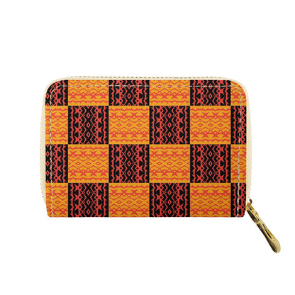 Black and Orange Tribal Design Zipper Card Holder - PU Leather Waterproof Card Holder with 20 Card Slots