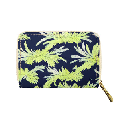 Palm Fronds - Lime Green and Black Zipper Card Holder - PU Leather Waterproof Card Holder with 20 Card Slots