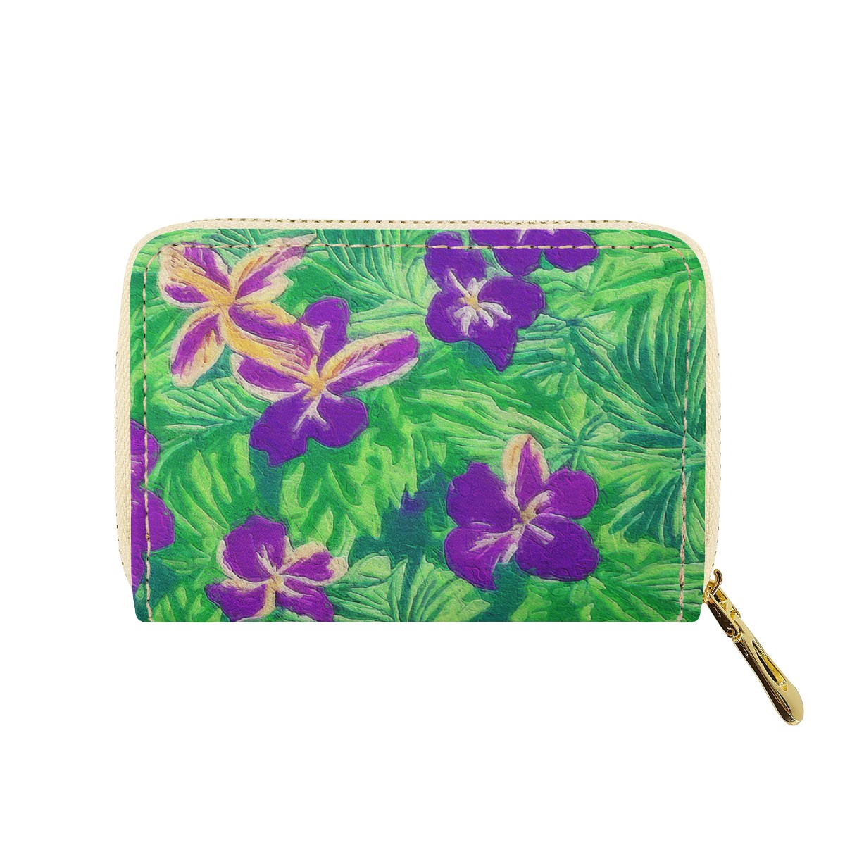 Blue Flag Iris on Green Zipper Card Holder - Luxtrini, LLC