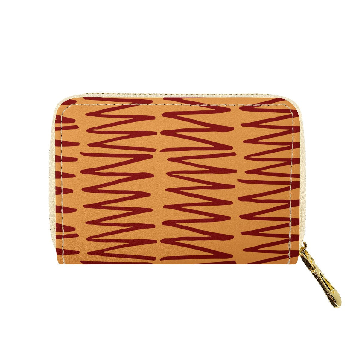 African Ethnic Mudcloth Orange Zipper Card Holder - PU Leather Waterproof Card Holder with 20 Card Slots