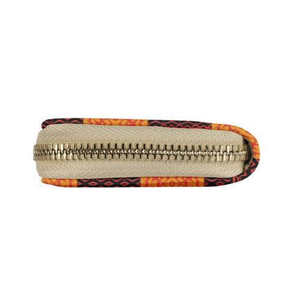 Black and Orange Tribal Design Zipper Card Holder - PU Leather Waterproof Card Holder with 20 Card Slots