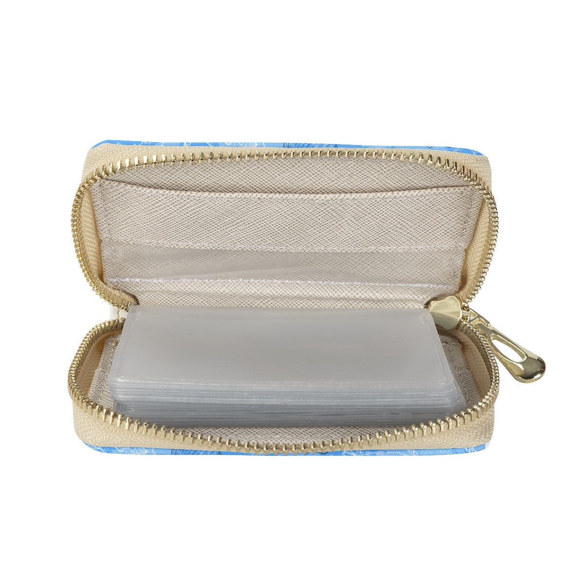 Blue Seashell Ocean Zipper Card Holder - PU Leather Waterproof Card Holder with 20 Card Slots
