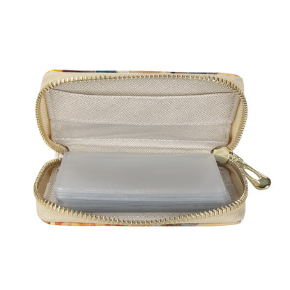 Golden Peace Lily Zipper Card Holder - PU Leather Waterproof Card Holder with 20 Card Slots