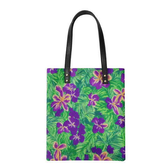 Blue Flag Iris on Green PU Leather Handbags - Luxtrini, LLC