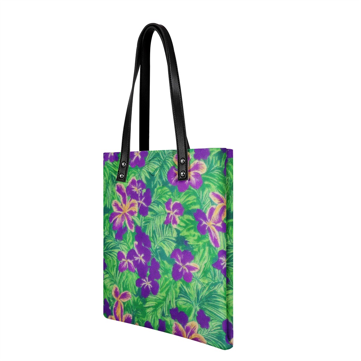 Blue Flag Iris on Green PU Leather Handbags - Luxtrini, LLC