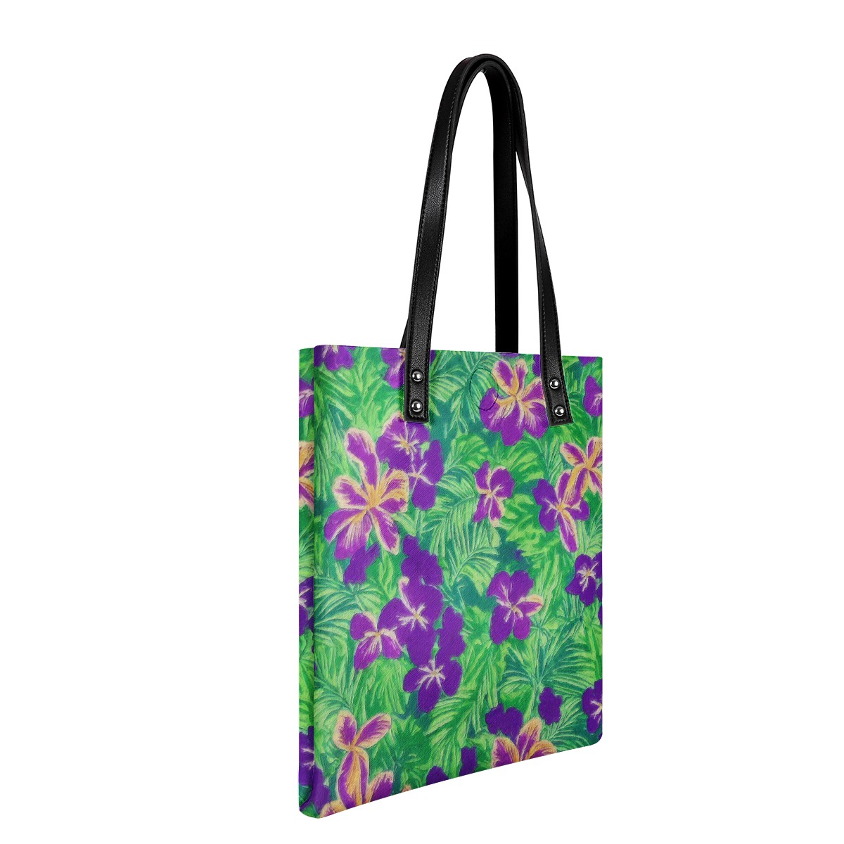 Blue Flag Iris on Green PU Leather Handbags - Luxtrini, LLC