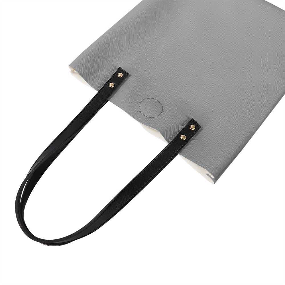 Silver Gray PU Leather Handbag