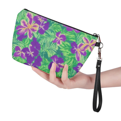 Blue Flag Iris on Green Sling Cosmetic Bags - Luxtrini, LLC