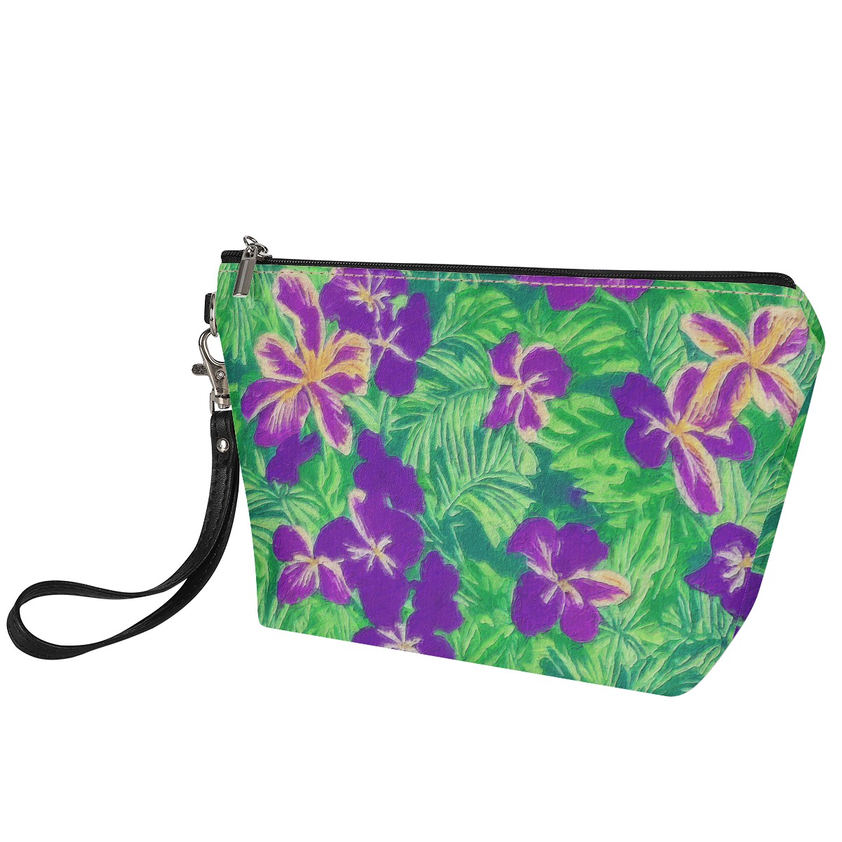 Blue Flag Iris on Green Sling Cosmetic Bags - Luxtrini, LLC