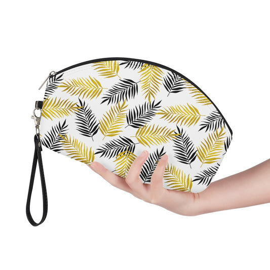 Black and Gold Palm Branches Curve Cosmetic Bags