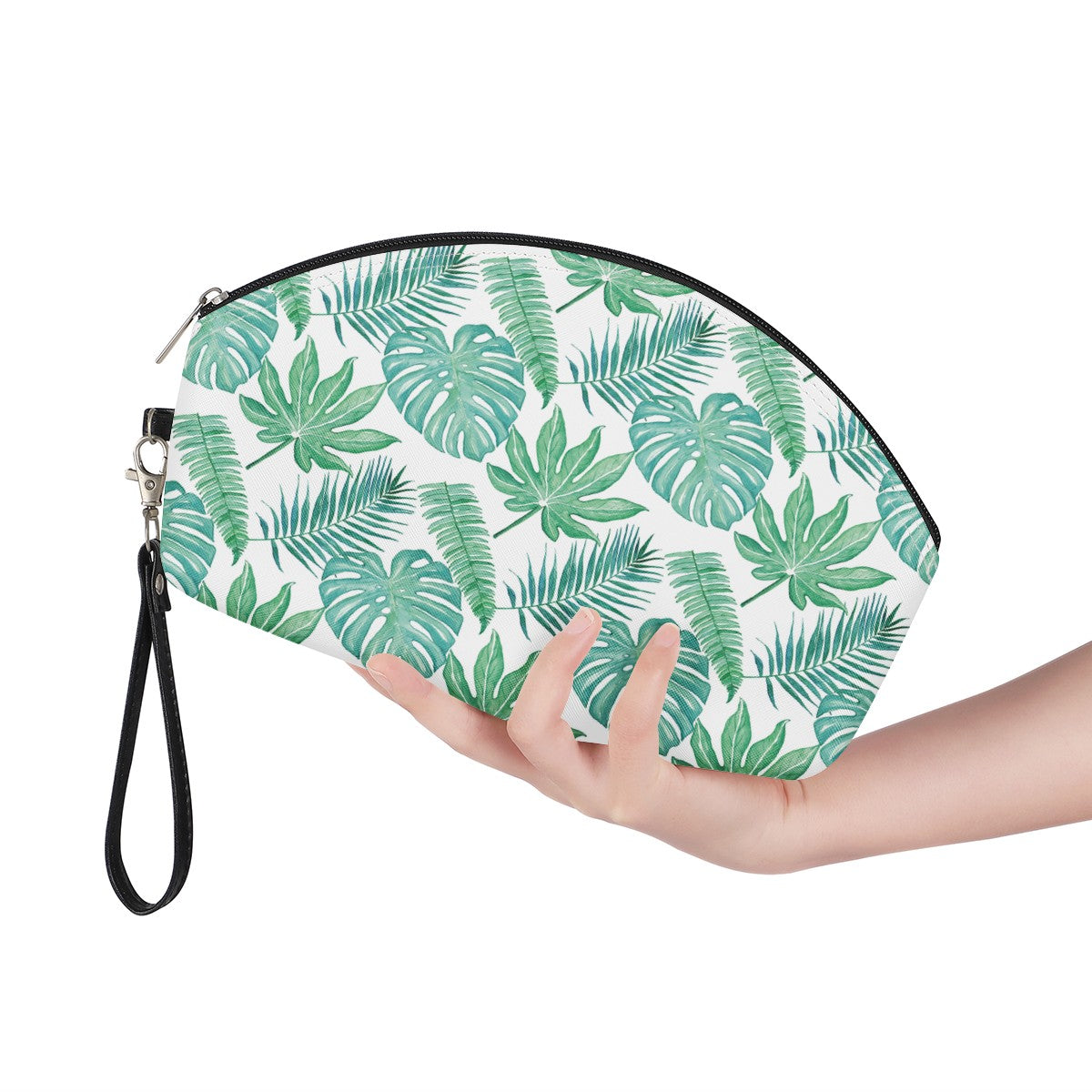 Palm and Monstera Leaf Green Curve Cosmetic Bags