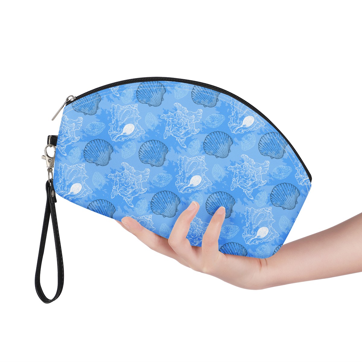 Blue Seashell Ocean Curve Cosmetic Bags