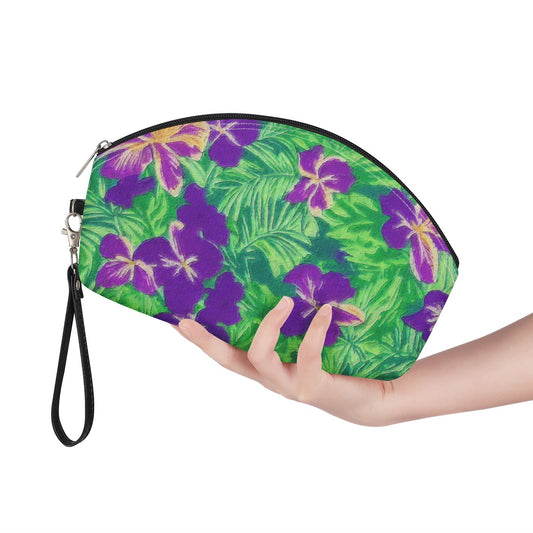 Blue Flag Iris on Green Curve Cosmetic Bags - Luxtrini, LLC