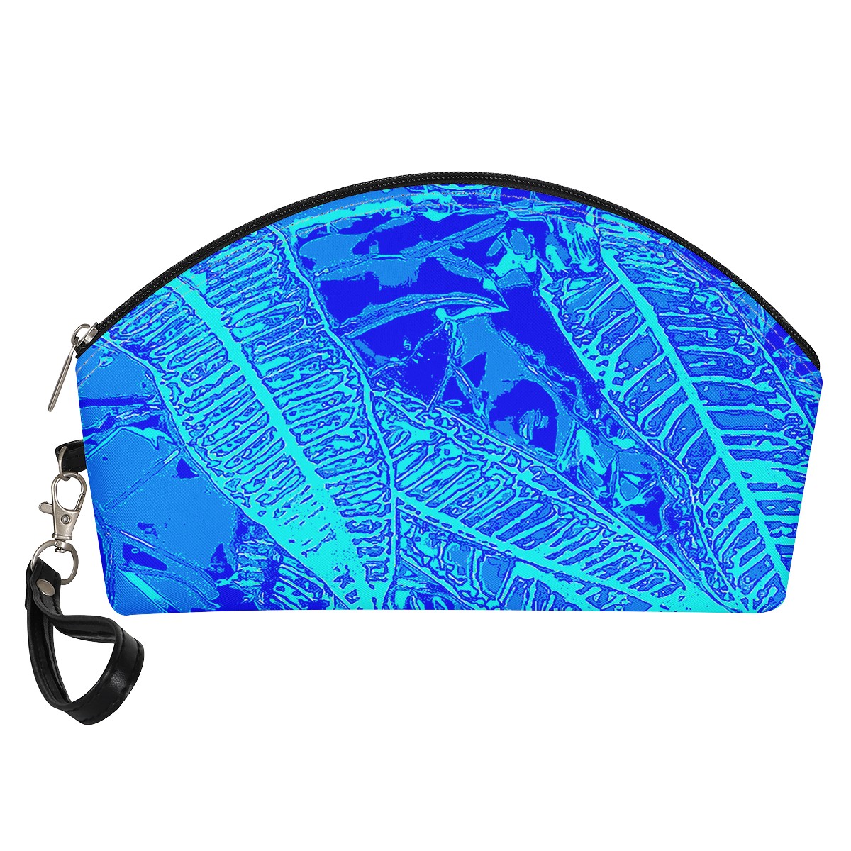 Vibrant Blue Croton Pattern Curve Cosmetic Bags