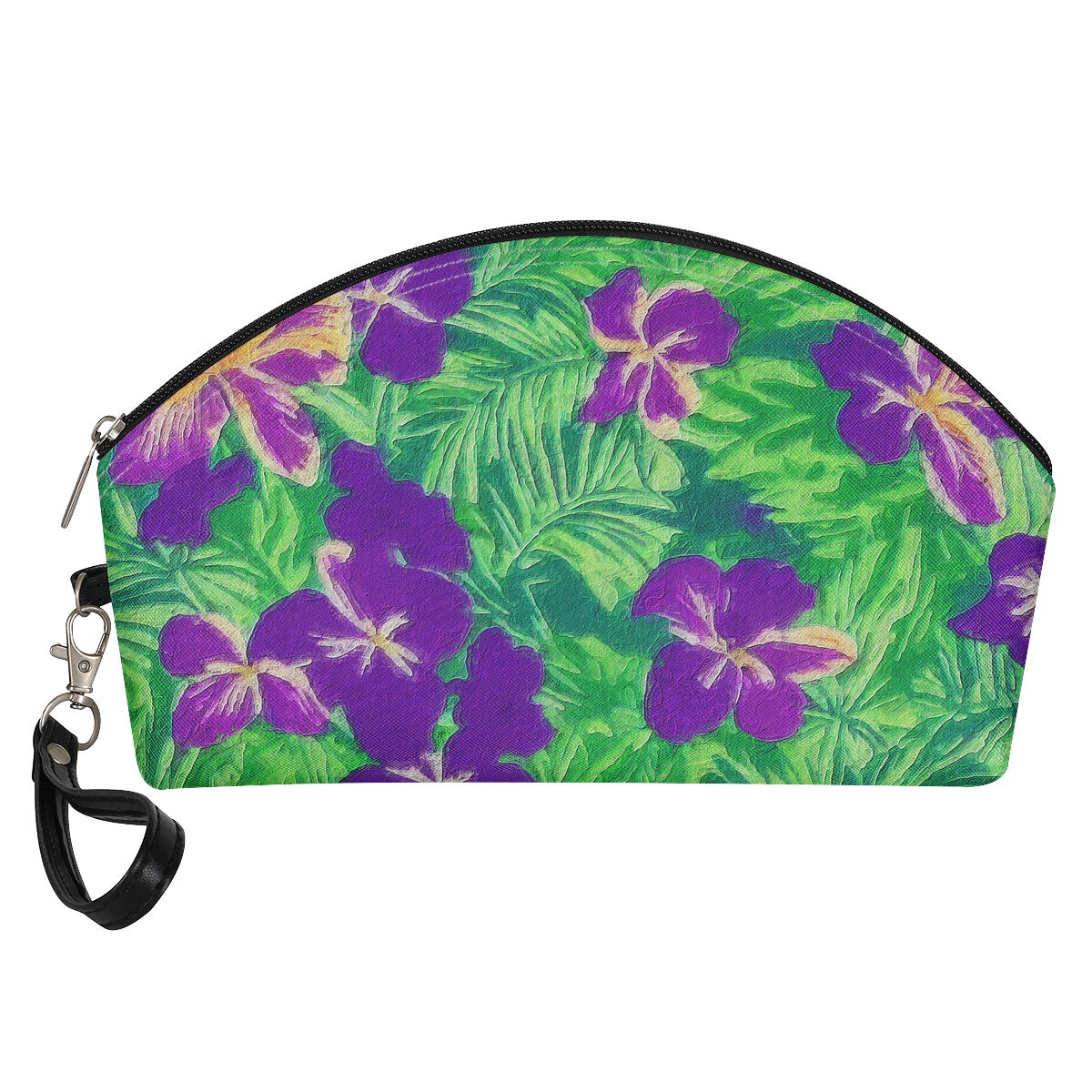 Blue Flag Iris on Green Curve Cosmetic Bags - Luxtrini, LLC