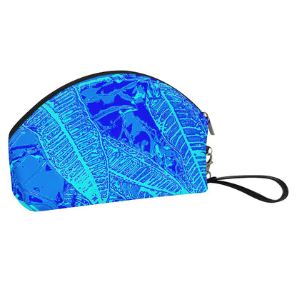 Vibrant Blue Croton Pattern Curve Cosmetic Bags