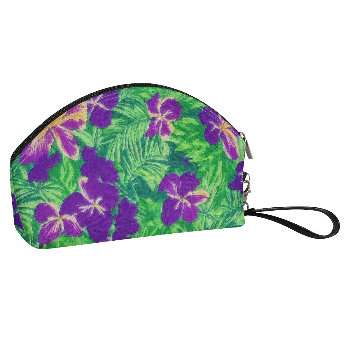 Blue Flag Iris on Green Curve Cosmetic Bags - Luxtrini, LLC