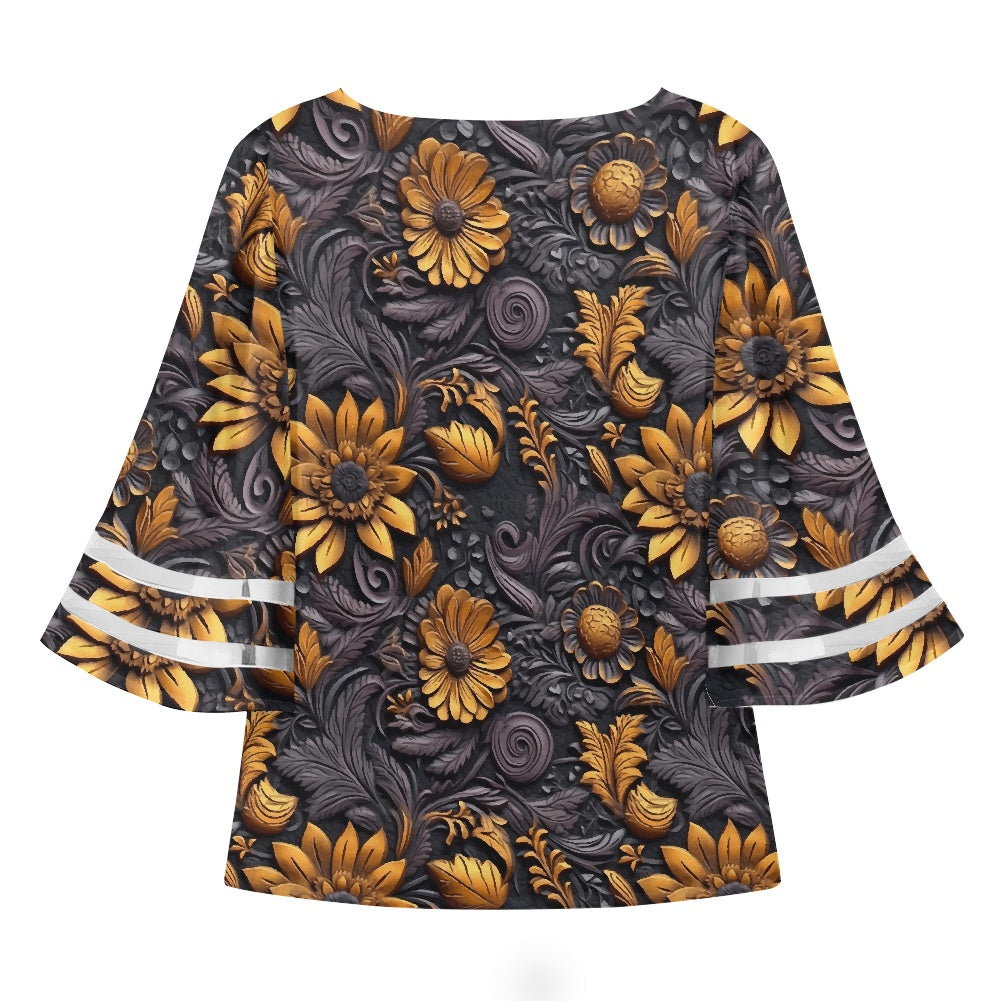 Woodcut Women Puff Sleeve Blouse