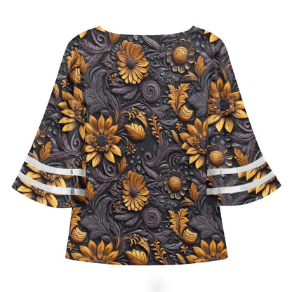Woodcut Women Puff Sleeve Blouse