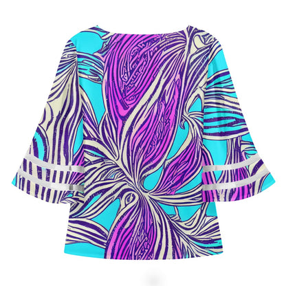 Purple and Blue Women Puff Sleeve Blouse