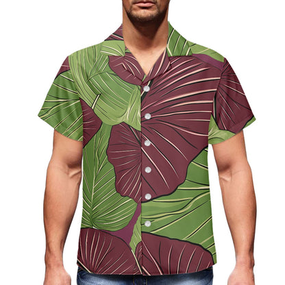 Kalo on Maroon Hawaiian Shirt: A Harmonious Fusion of Tradition and Modern Elegance