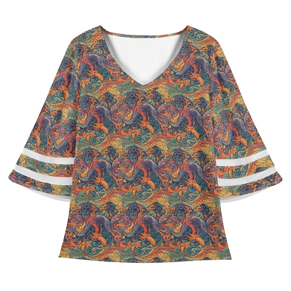 Dragon and Phoenix Women Puff Sleeve Blouse