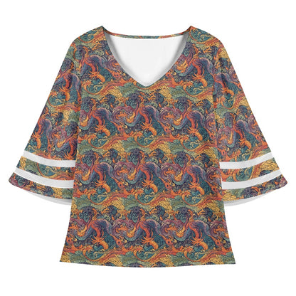 Dragon and Phoenix Women Puff Sleeve Blouse