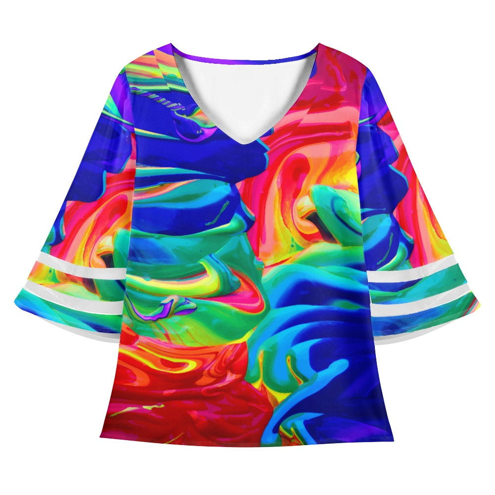 Rainbow Confusion Women Puff Sleeve Blouse
