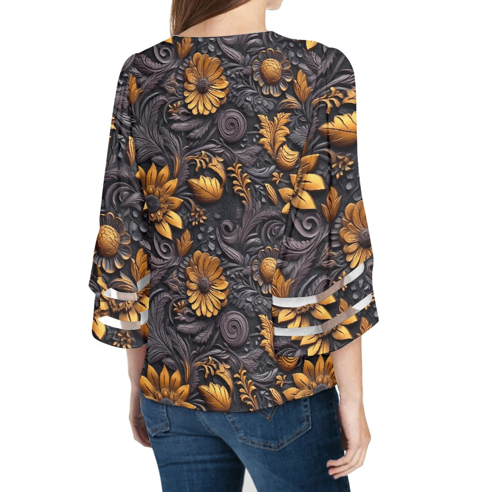 Woodcut Women Puff Sleeve Blouse