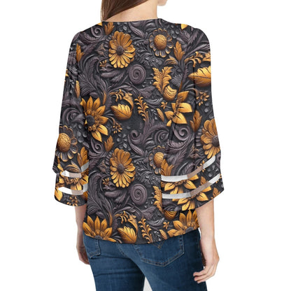 Woodcut Women Puff Sleeve Blouse