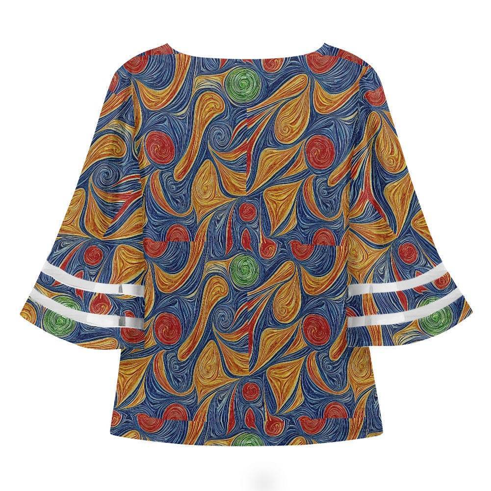 Abstract Women Puff Sleeve Blouse