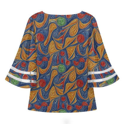 Abstract Women Puff Sleeve Blouse