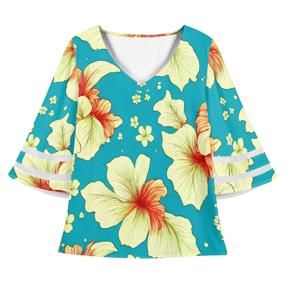 Vintage Tropical Women Puff Sleeve Blouse