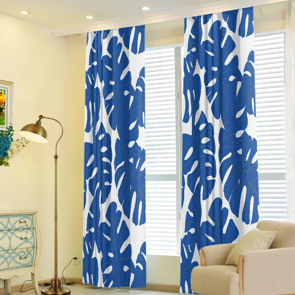 Luxtrini Blue Monstera Leaves Curtain - Elevate Your Home with Timeless Elegance