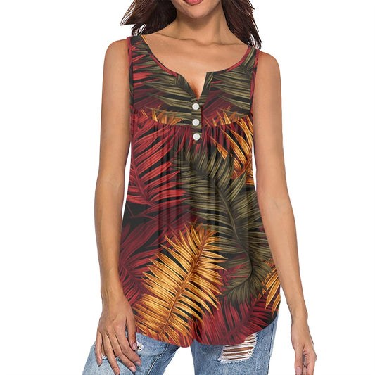 Red & Gold Fern Women's Sleeveless Top white
