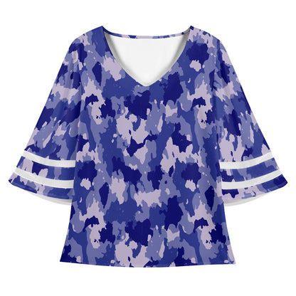 Blue Camo Women Puff Sleeve Blouse