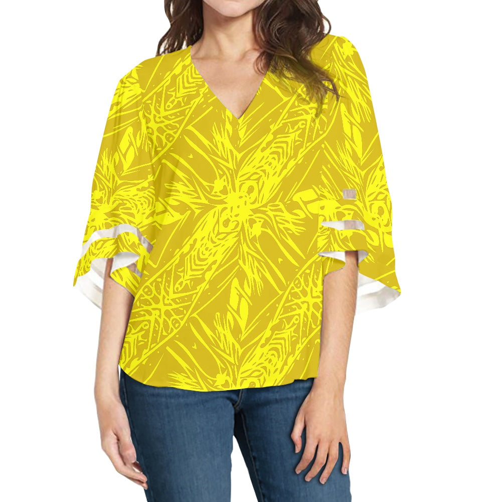 Yellow Fern Women Puff Sleeve Blouse white