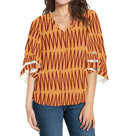 African Mudcloth Women Puff Sleeve Blouse white