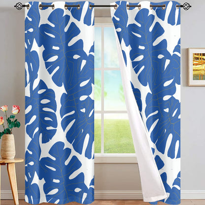 Luxtrini Blue Monstera Leaves Curtain - Elevate Your Home with Timeless Elegance