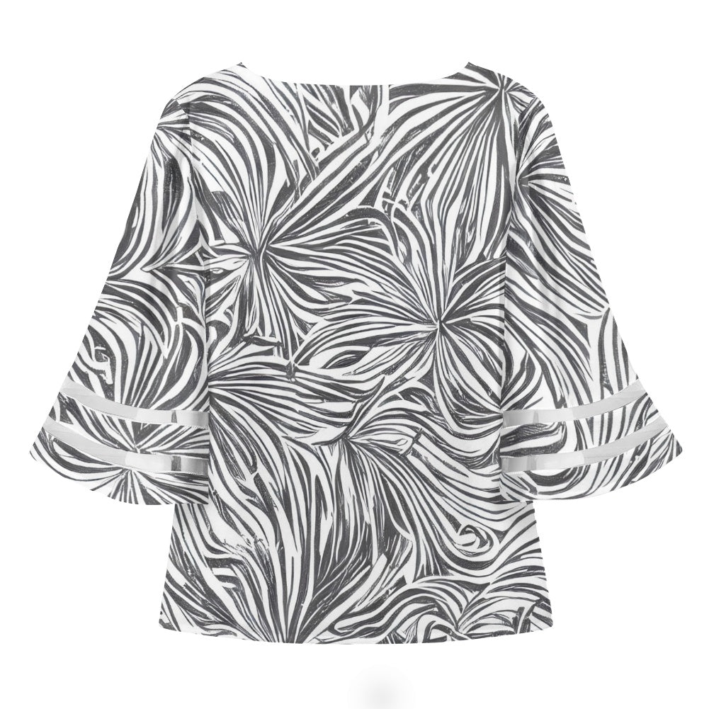 White and Black Women Puff Sleeve Blouse