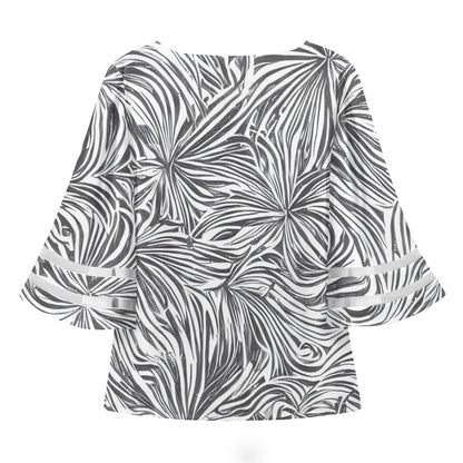 White and Black Women Puff Sleeve Blouse